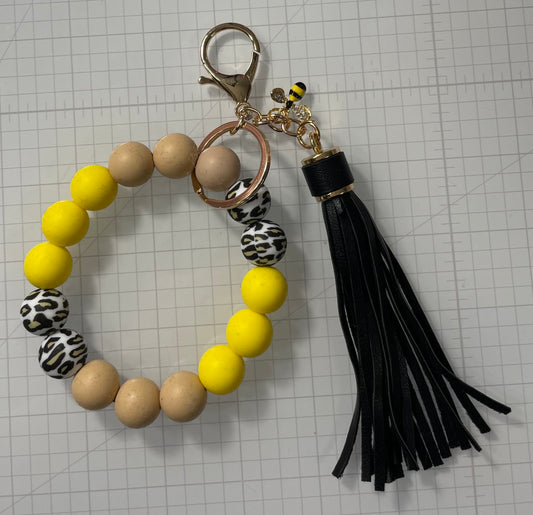 Bumble Bee Inspired Wristlet Keychain with Tassel