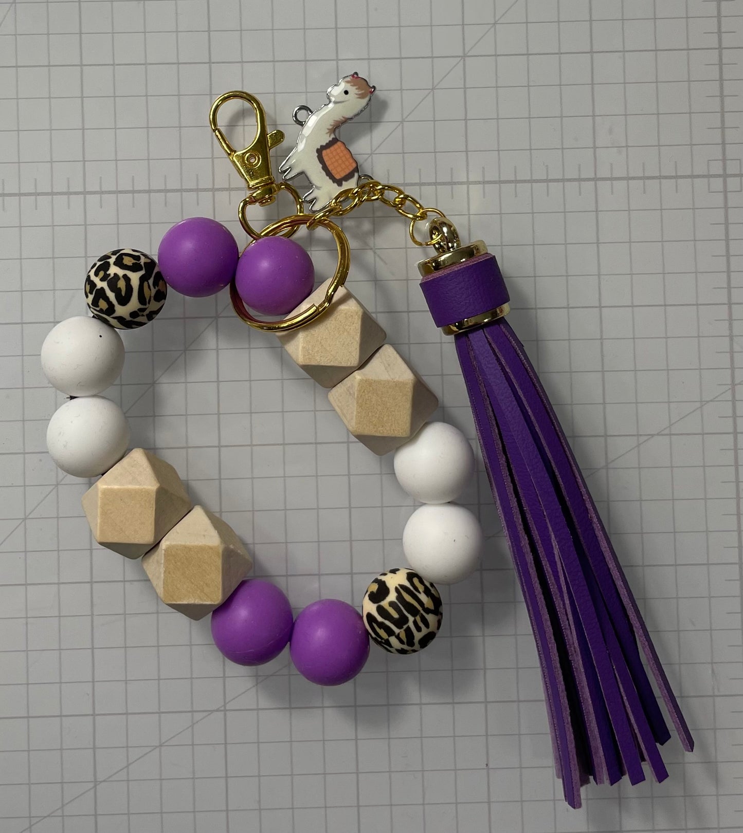 Leopard and Purple Wristlet Keychain with Tassel