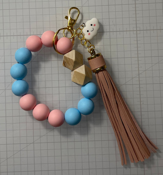 Wristlet Keychain with Tassel and Cloud Charm