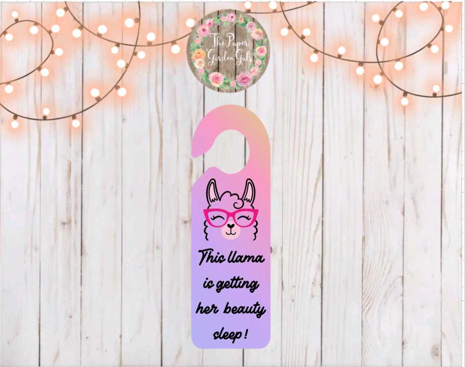 Llama Door Hanger - This llama is getting her beauty sleep!