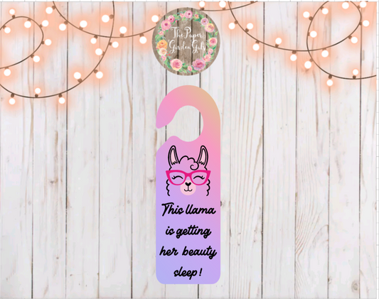 Llama Door Hanger - This llama is getting her beauty sleep!