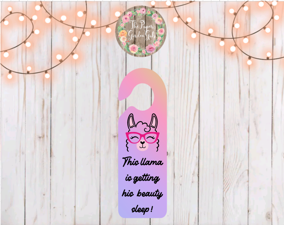 Llama Door Hanger - This llama is getting his beauty sleep!