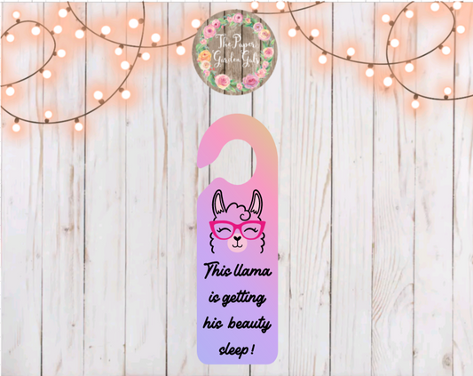 Llama Door Hanger - This llama is getting his beauty sleep!