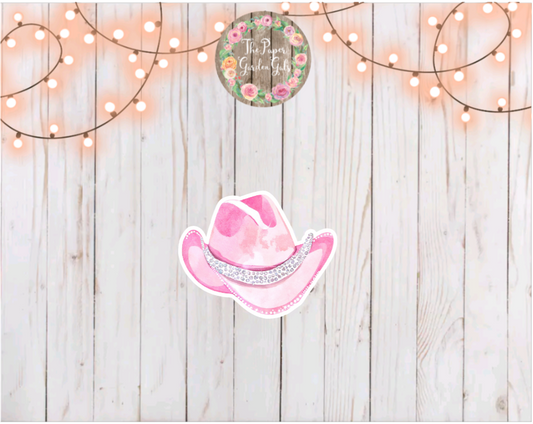 Pink Cowboy Hat Vinyl Holographic Sticker