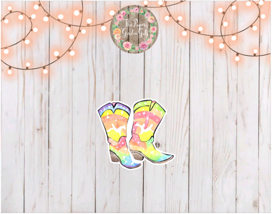 Rainbow Cowboy Boots Vinyl Holographic Sticker