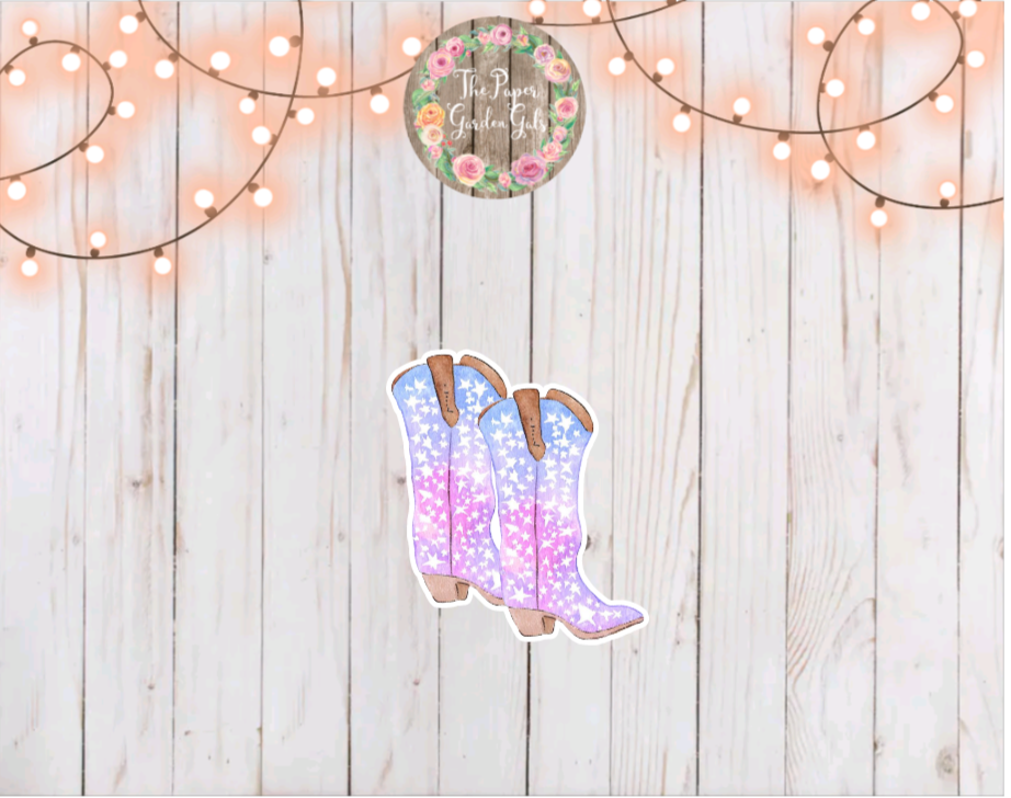 Star Cowboy Boots Vinyl Holographic Sticker