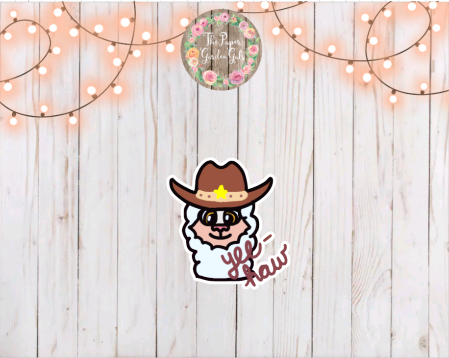 Yeehaw Llama Cowboy Vinyl Holographic Sticker