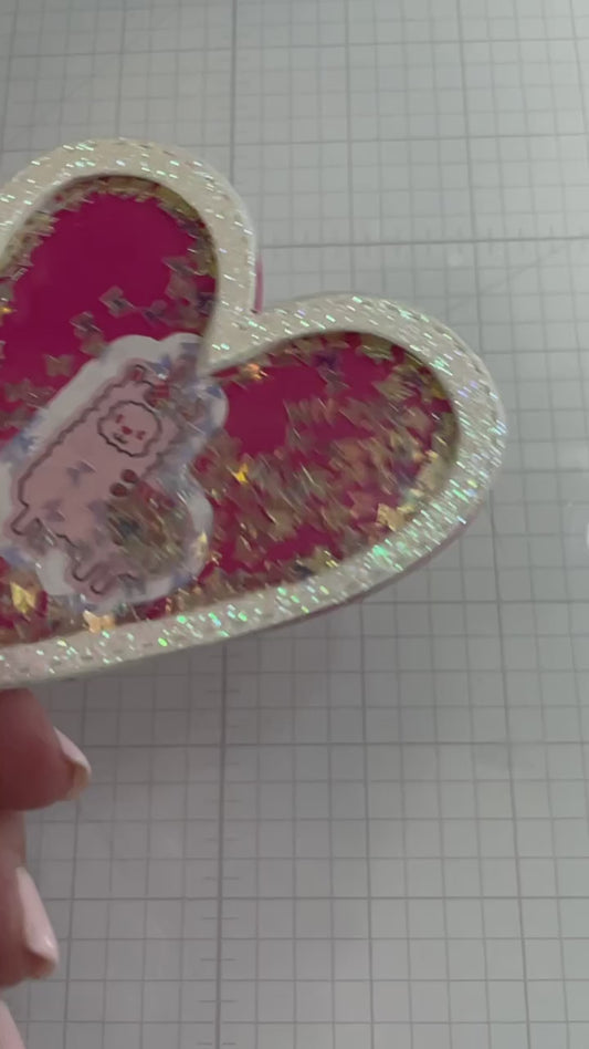 White Glitter Heart Shaker Embellishment with Llama (Go Wild Inspired)