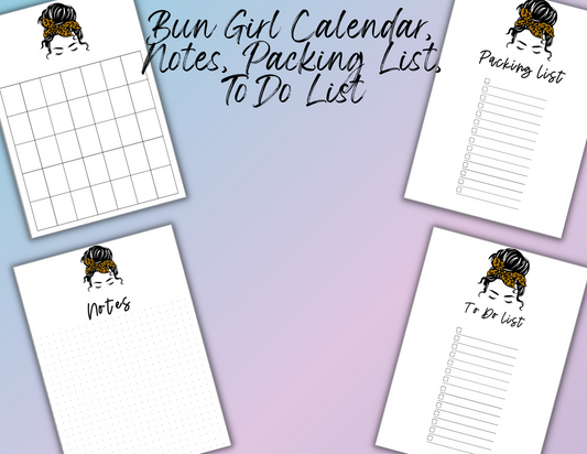 Bun Girl B6 Printable Calendar, Notes, Packing List & To Do List (Digital Download)