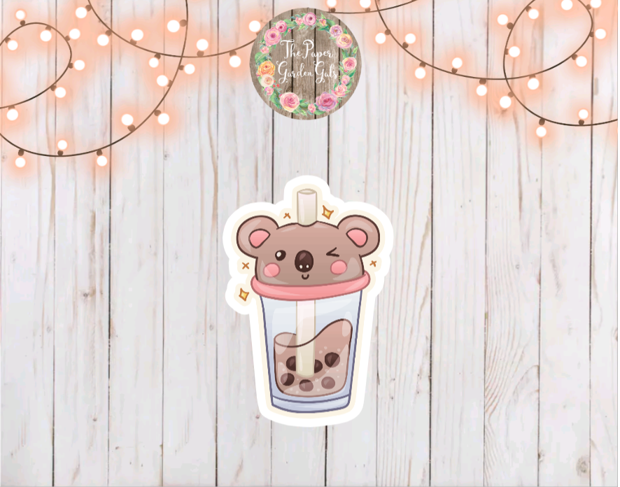 Bear Boba Vinyl Holographic Sticker