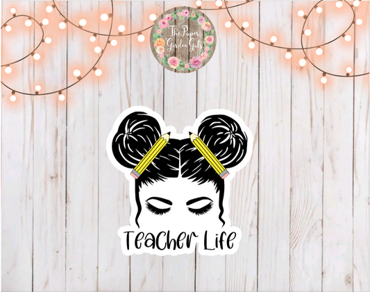 Teacher Life Bun Girl Vinyl Holographic Sticker