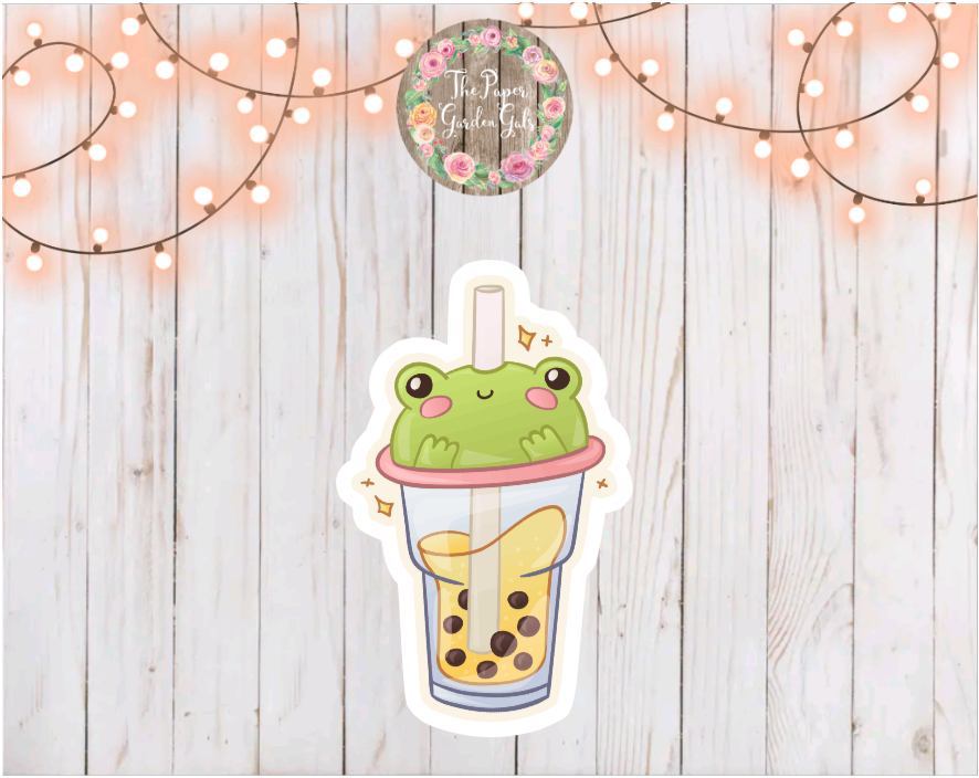 Frog Boba Vinyl Holographic Sticker