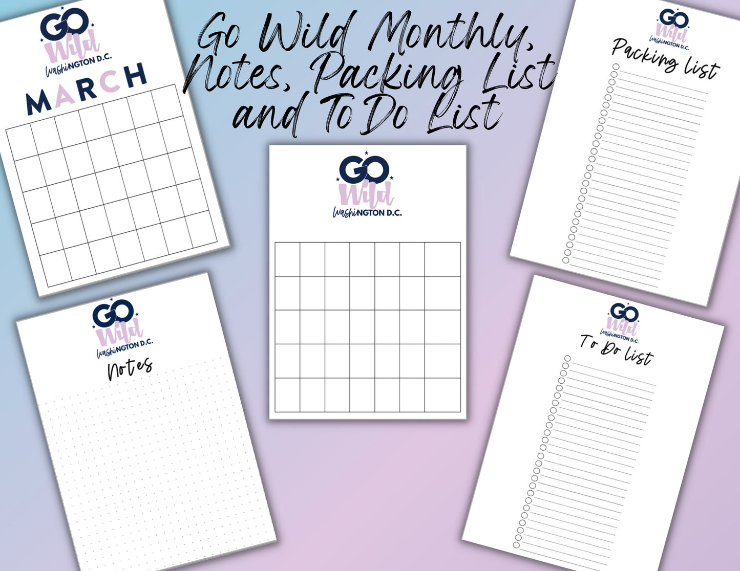 Go Wild B6 Printable Calendar, Notes, Packing List & To Do List (Digital Download)