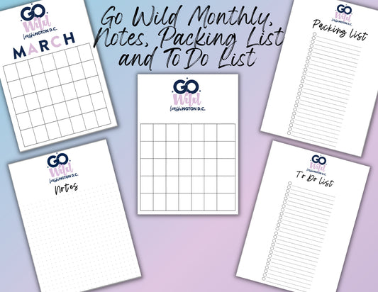 Go Wild B6 Printable Calendar, Notes, Packing List & To Do List (Digital Download)