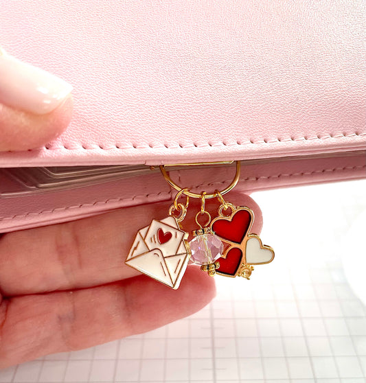 Dangle Paper Clip Charm with Hearts and Envelope Charms