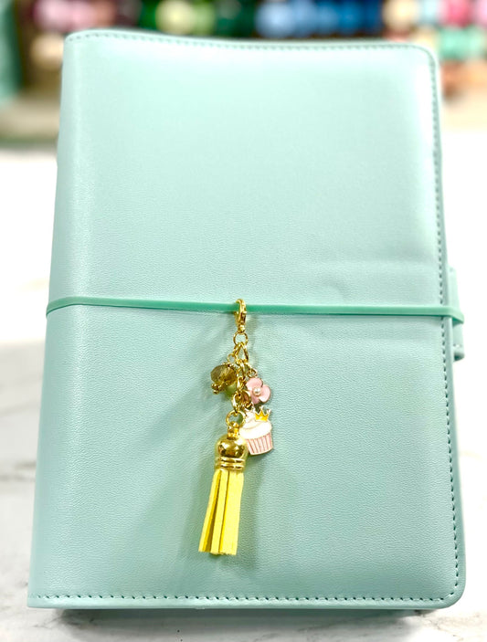 Yellow Tassel Dangle Charm with Cupcake and Flower