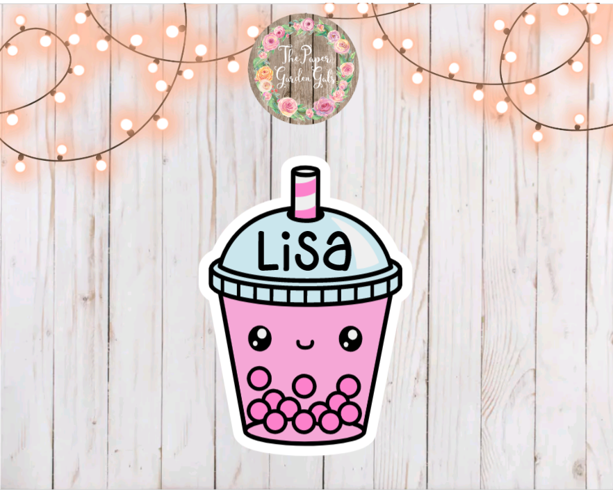 Light Pink Boba Personalized Vinyl Holographic Sticker