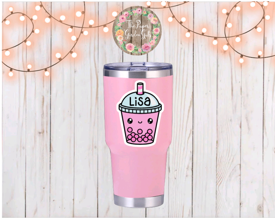 Light Pink Boba Personalized Vinyl Holographic Sticker