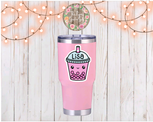 Light Pink Boba Personalized Vinyl Holographic Sticker