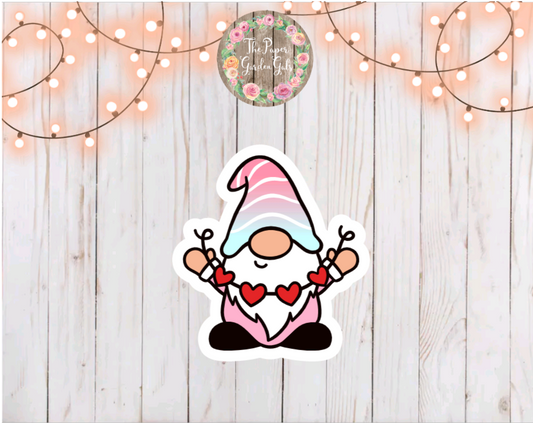 Pink Ombre Gnome with Hearts Vinyl Holographic Sticker