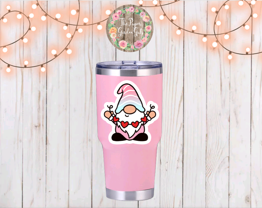 Pink Ombre Gnome with Hearts Vinyl Holographic Sticker