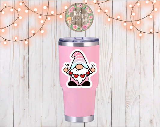 Pink Ombre Gnome with Hearts Vinyl Holographic Sticker