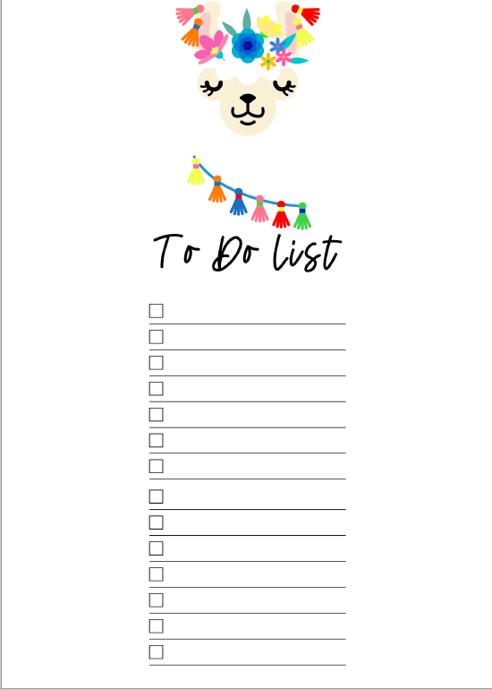 Go Wild Llama B6 Printable Calendar, Notes, Packing List and To Do List