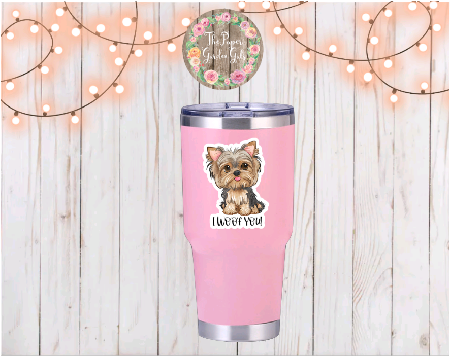 Yorkie I Woof You Vinyl Holographic Sticker