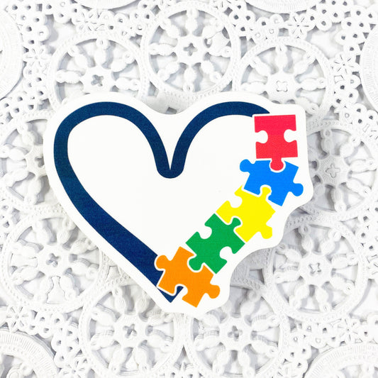 Heart with Puzzle Pieces Vinyl Sticker | Autism Awareness | Decal | Planners | Laptop Decal | HydroFlask | Water Bottle Sticker