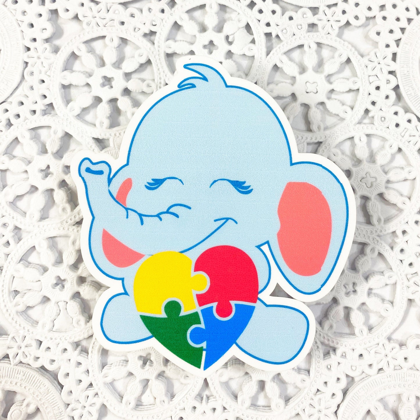 Elephant with Puzzle Pieces Vinyl Sticker | Autism Awareness | Decal | Planners | Laptop Decal | HydroFlask | Water Bottle Sticker