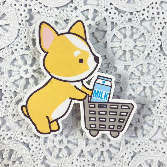 Corgi Shopping Vinyl Sticker | Decal | Planners | Laptop Decal | HydroFlask | Water Bottle Sticker