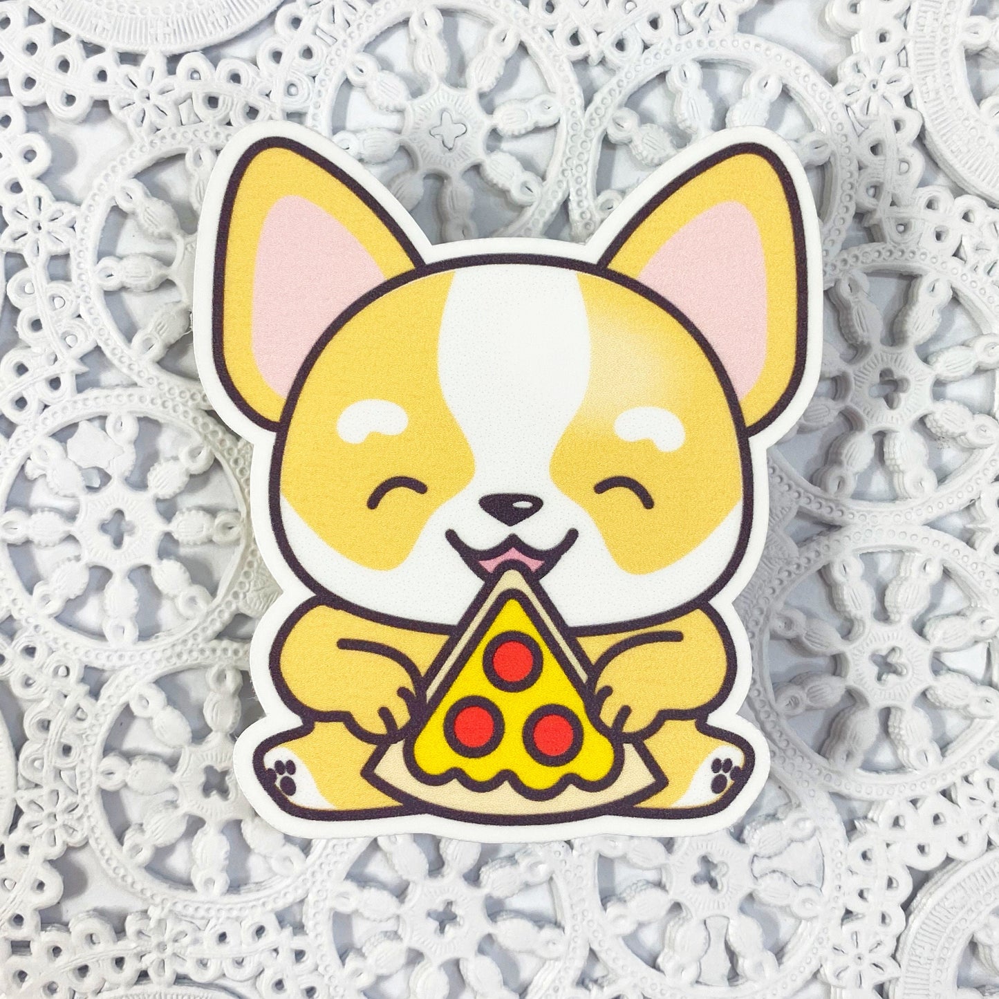 Corgi Pizza Vinyl Sticker | Decal | Planners | Laptop Decal | HydroFlask | Water Bottle Sticker