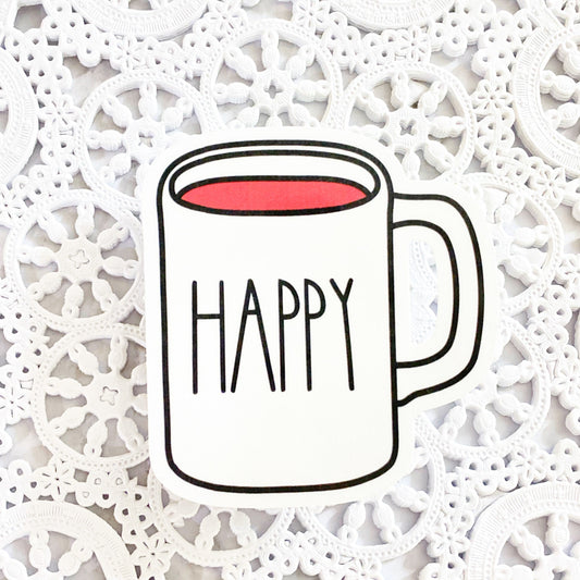 Happy Mug Vinyl Sticker | Decal | Planners | Laptop Decal | HydroFlask | Water Bottle Sticker | Holidays