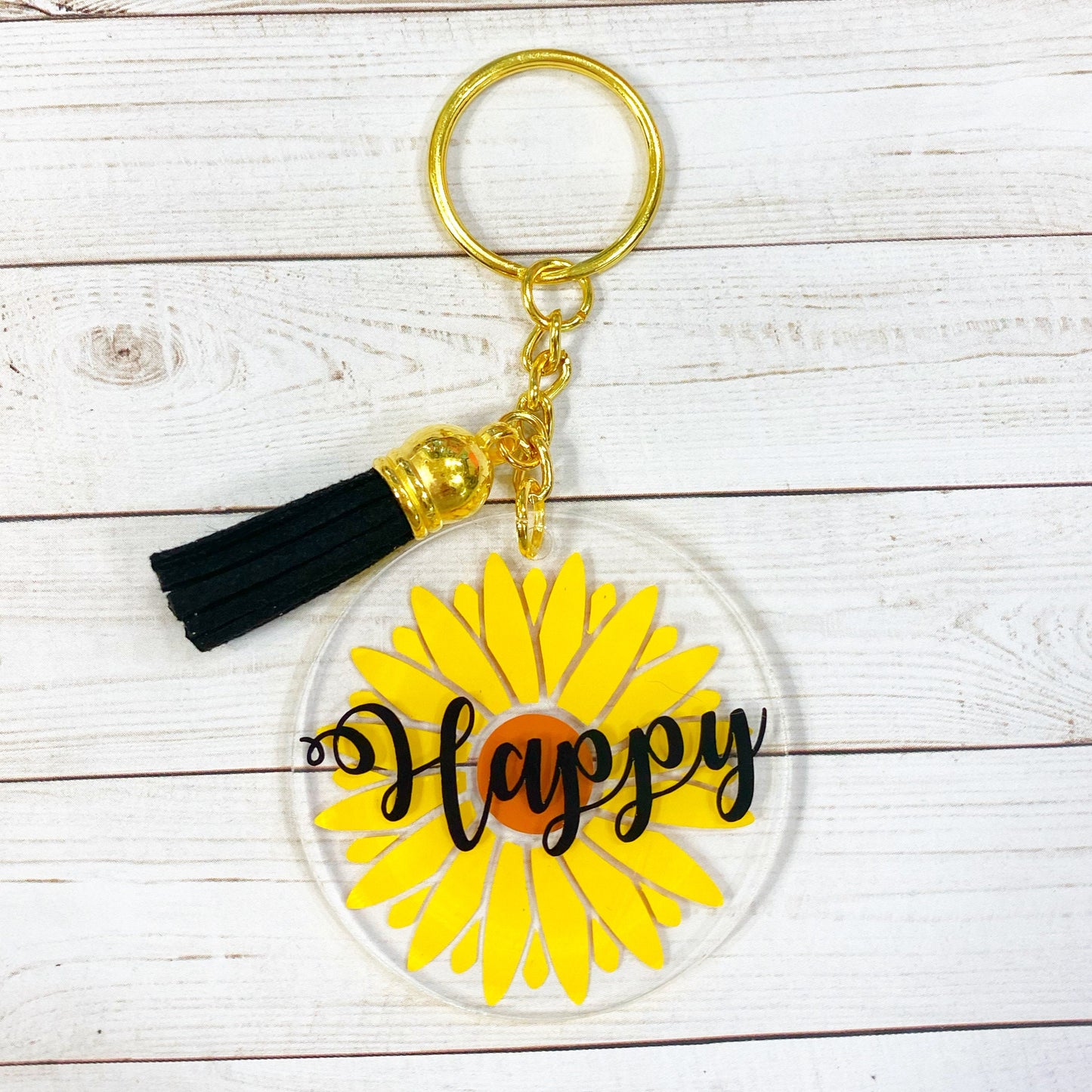 Happy Sunflower Acrylic Keychain | Happy | Smile | Flower | Key Ring | Happiness