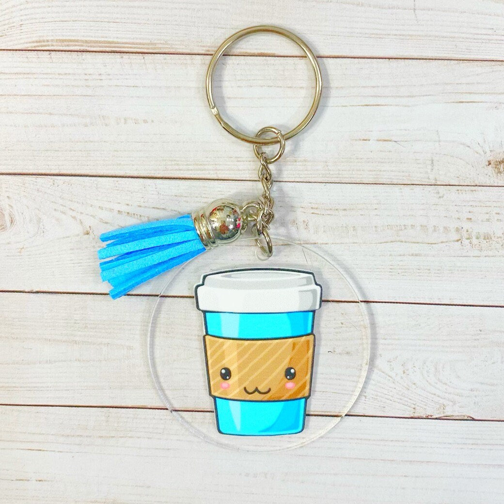 Blue Coffee Cup with Kawaii Face Acrylic Keychain | Coffee Lover | Coffee | Teacher Fuel | Coffee Addict