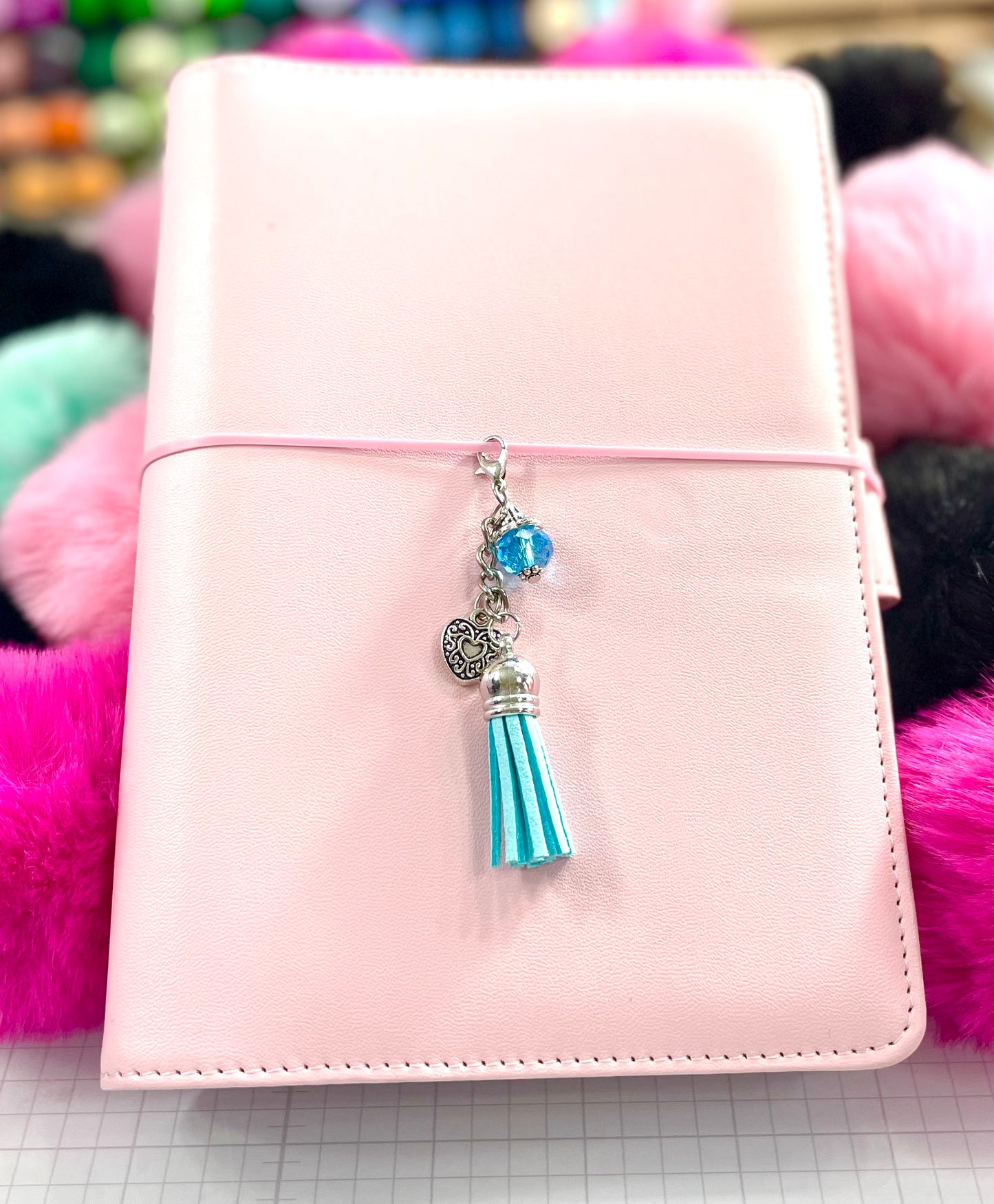 Blue Tassel Dangle Charm with Heart