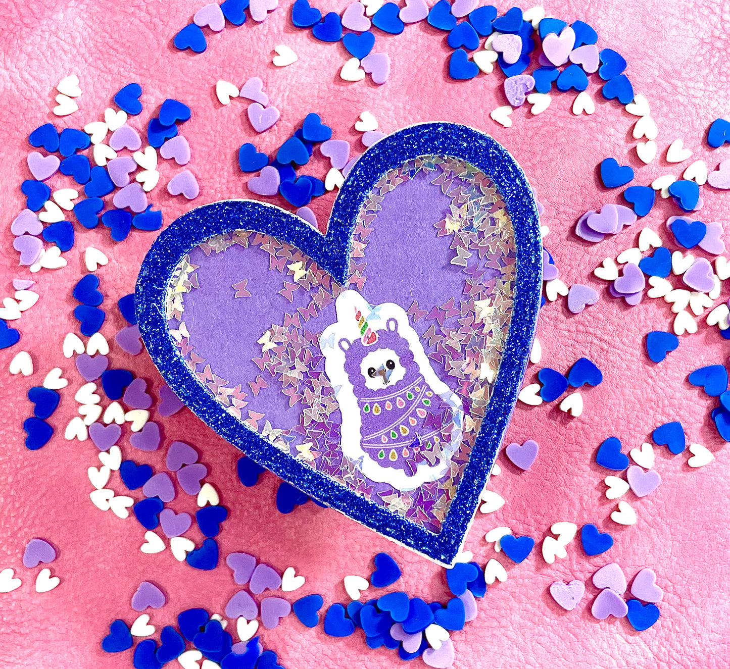 Blue Heart Shaker Embellishment with Llama (Go Wild Inspired)