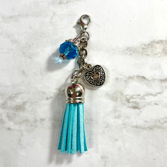 Blue Tassel Dangle Charm with Heart