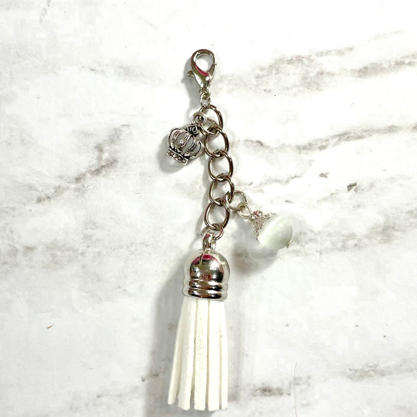 White Tassel Dangle Charm with Crown