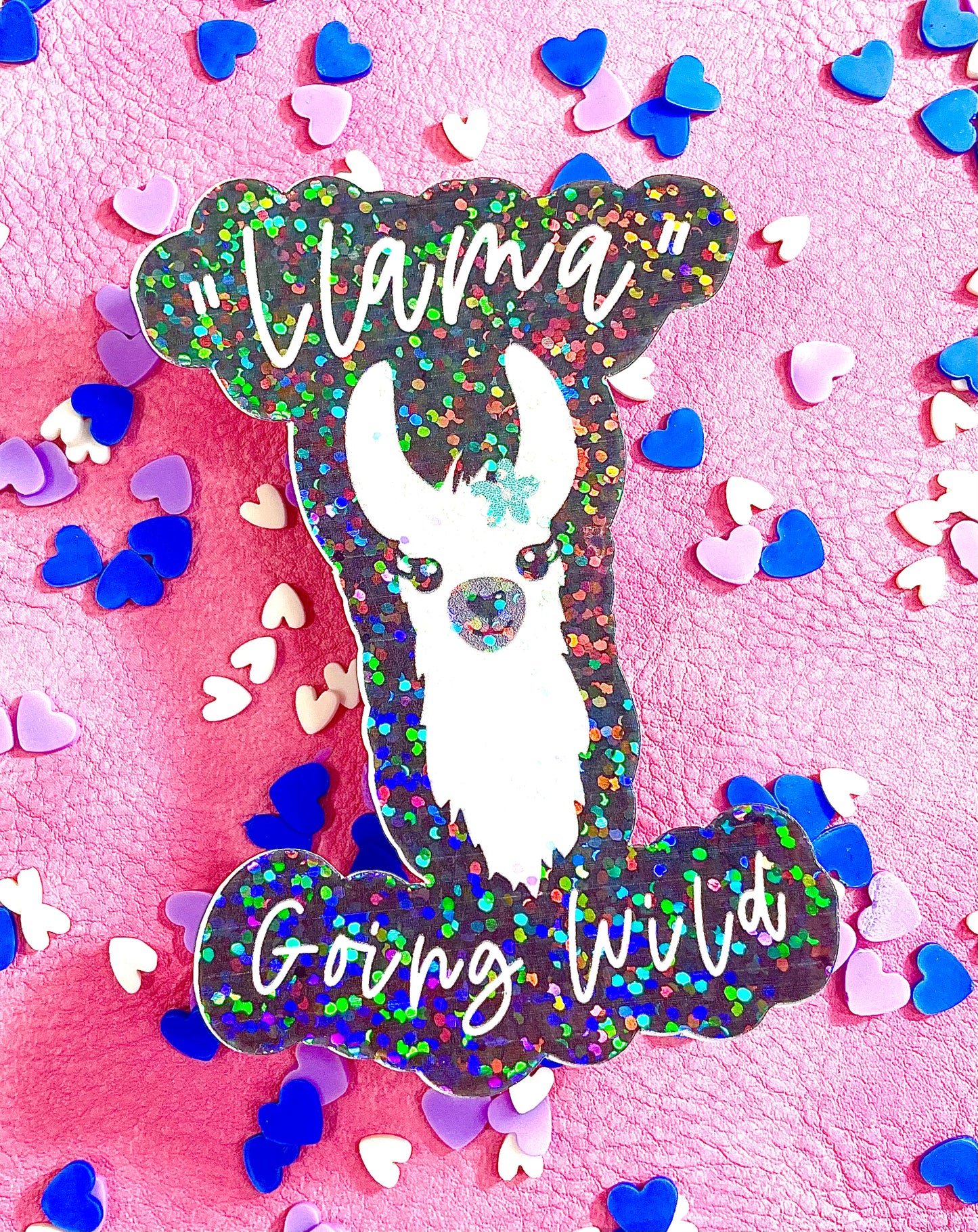 "Llama" Going Wild Vinyl Holographic Sticker (Black Background)