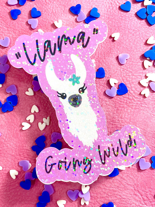 "Llama" Going Wild Vinyl Holographic Sticker (Purple Background Black Writing)