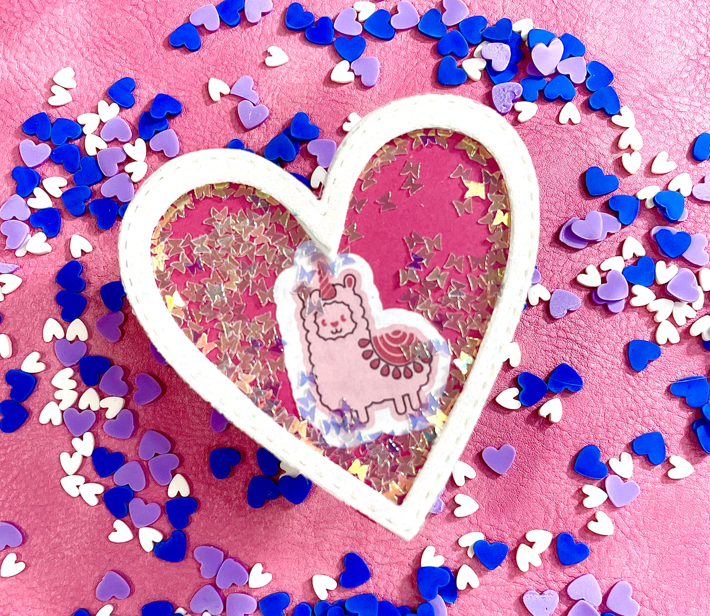 White Glitter Heart Shaker Embellishment with Llama (Go Wild Inspired)