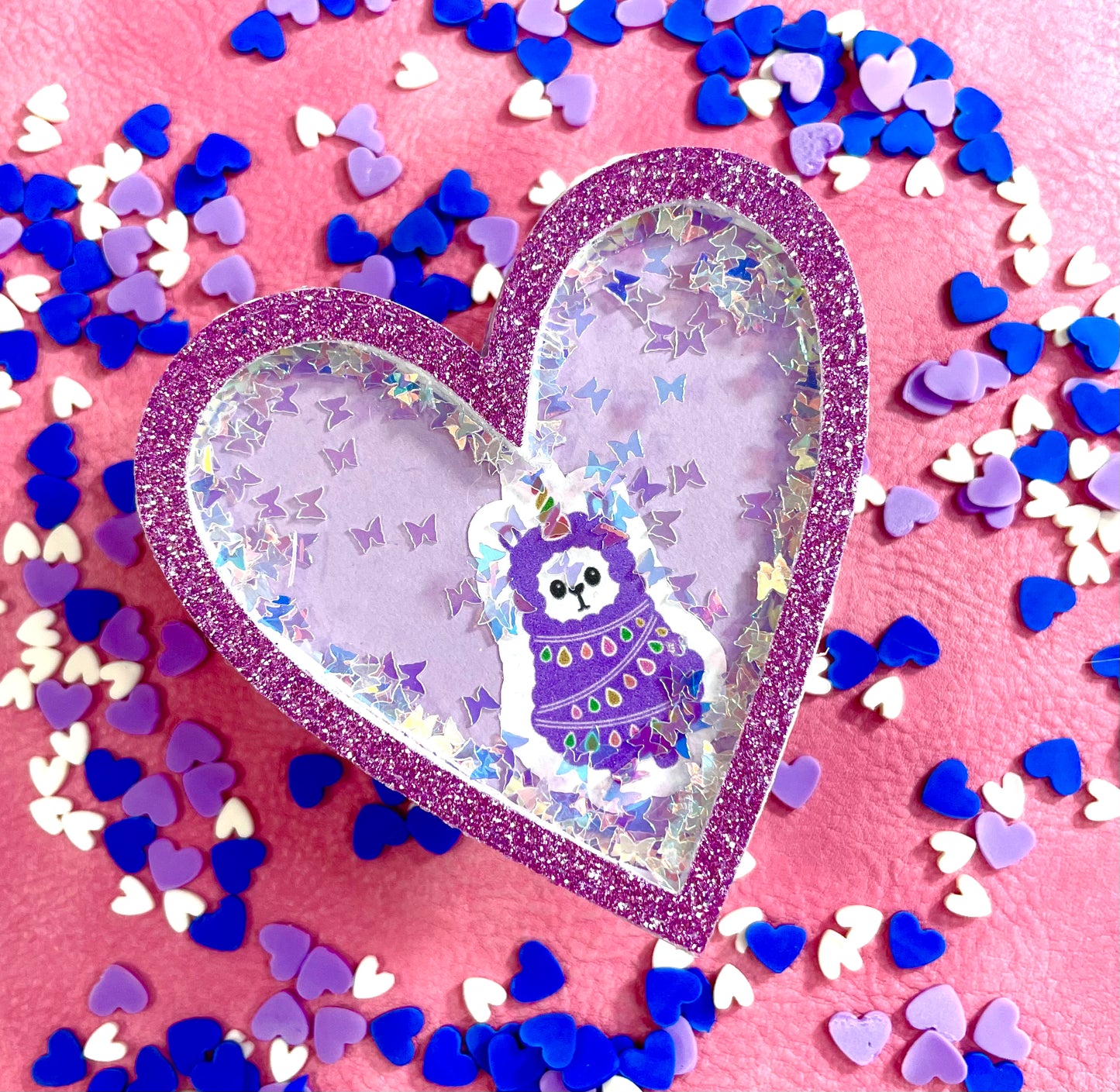 Purple Heart Shaker Embellishment with Llama