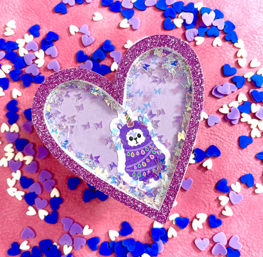 Purple Heart Shaker Embellishment with Llama