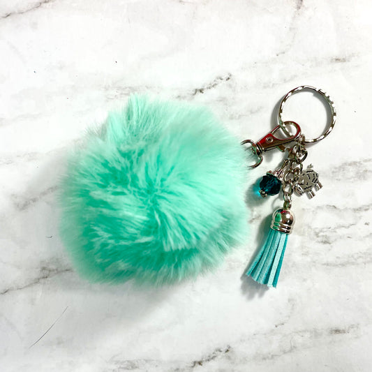 Teal Pom Pom Keychain with Sheep Charm