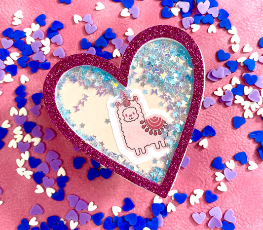 Pink Heart Shaker Embellishment with Llama (Go Wild Inspired)